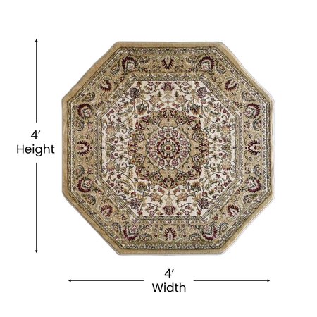 Flash Furniture Ivory 4x4 Octagon Traditional Persian Style Rug NR-RG1882-44-IV-GG
